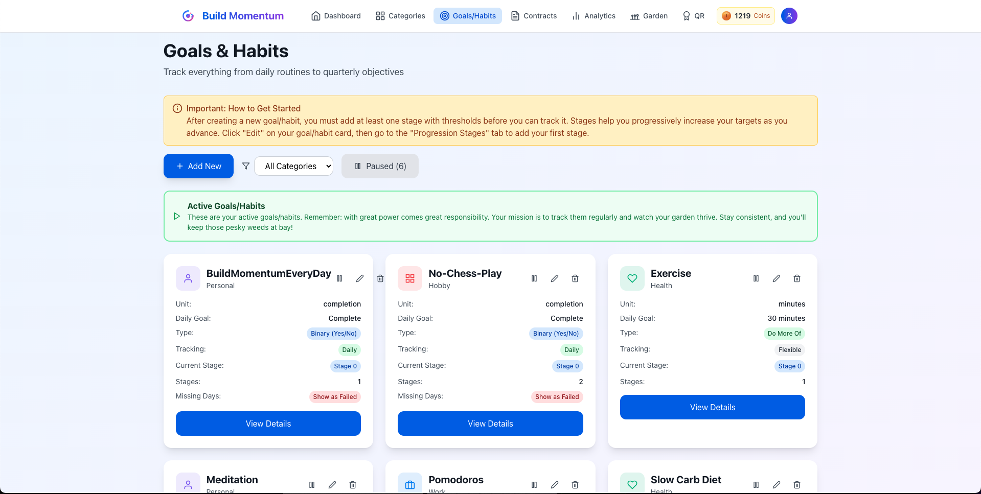 Habit Tracking Interface