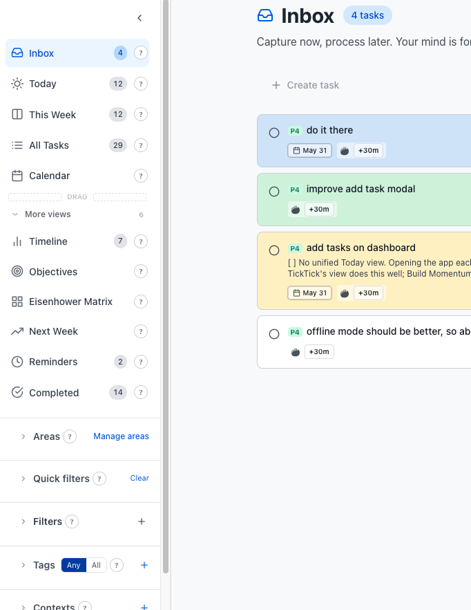 Build Momentum GTD inbox and task prioritization