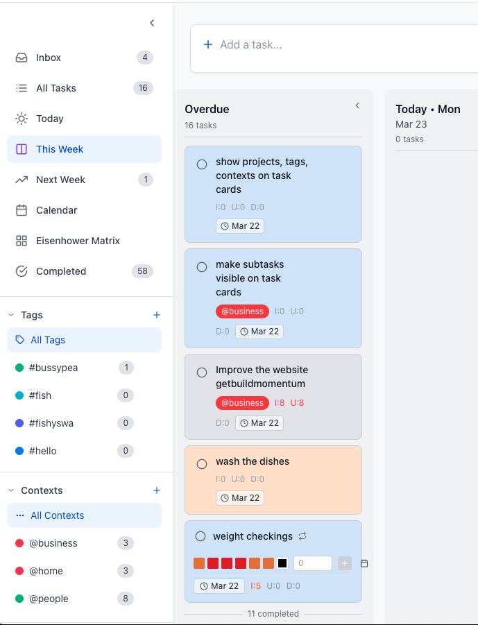 Build Momentum tasks: list, board, and planning views